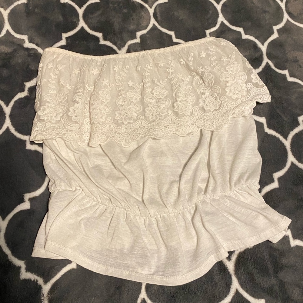White Tube Top with floral mesh